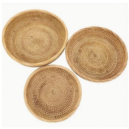 3pc rattan bohemian صواني ، صواني مستديرة ، أوعية تخزين الوجبات الخفيفة الفاكهة