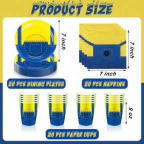 60 قطعة من لوازم حفلات أعياد الميلاد الكرتونية الصفراء تتضمن أطباق ومناديل لألعاب الفيديو وأدوات مائدة وأعياد الميلاد وديكورات حفلات استقبال المولود