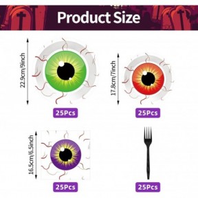 مجموعة لوازم حفلات الهالوين المخيفة من 100 قطعة - تكفي 25 شخصًا، أدوات مائدة مخيفة للاستخدام مرة واحدة، تتضمن أطباق ورقية ومناديل وشوك لتزيين الهالوين وهدايا حفلات الهالوين على شكل عيون