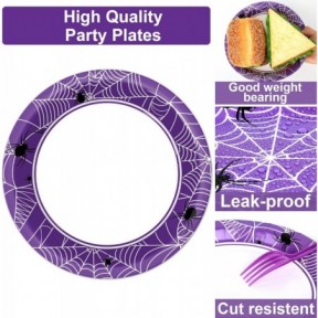 مجموعة من 100 طبق ومناديل حفلات على شكل شبكة عنكبوتية من Qyeahkj لحفلات الهالوين، لوازم حفلات الهالوين، مجموعة أدوات مائدة لحفلات الهالوين على شكل شبكة عنكبوتية باللون الأرجواني، أطباق ورقية لحفلات الهالوين، هدايا، تكفي 25 فردًا