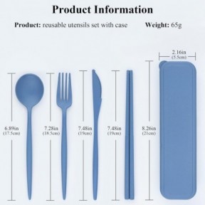 أدوات مائدة للسفر قابلة لإعادة الاستخدام مع حقيبة، 4 مجموعات من أدوات المائدة المحمولة المصنوعة من قش القمح، عيدان تناول الطعام، سكاكين، شوكة وملعقة لإكسسوارات صندوق الغداء، مجموعات أدوات مائدة للتخييم للاستخدام اليومي أو في الهواء الطلق