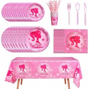 161CT Pink Girl Babe Happy Birthday Party Supplies Babe Head Paper Plates Cups Straw Napkins Spoon Fork Knife Tablecloth Hot Pink Girl Party Decorations Tableware for 20 Guestly for Bday Baby Shower