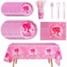 161CT Pink Girl Babe Happy Birthday Party Supplies Babe Head Paper Plates Cups Straw Napkins Spoon Fork Knife Tablecloth Hot Pink Girl Party Decorations Tableware for 20 Guestly for Bday Baby Shower