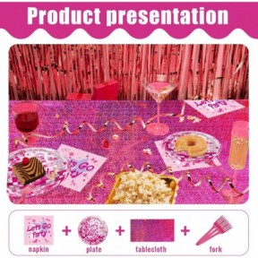 مجموعة أدوات المائدة لحفلات الأميرة الوردية من Let's Go Party Decorations تتضمن لافتة حفل Let's Go Party ومفارش طاولة الأميرة الوردية وأطباق ومناديل الأميرة الوردية لـ 24 ضيفًا وديكورات حفل الأميرة الوردية