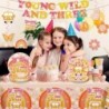 مجموعة أدوات مائدة مكونة من 138 قطعة من Young Wild and Three Party Decorations، مناديل مائدة بثلاث أطباق من Young Wild and Three Party Decorations لافتة لفتاة Young Wild and Three Party Decorations