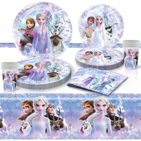 مجموعة أدوات المائدة Frozen المكونة من 81 قطعة، تتضمن 40 طبقًا، و20 منديلًا، و20 كوبًا ورقيًا، وغطاء طاولة واحد لحفلات أعياد الميلاد للأولاد والبنات وحفلات استقبال المولود