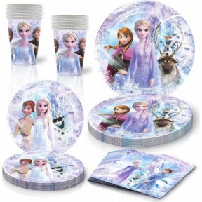 مجموعة أدوات المائدة Frozen المكونة من 81 قطعة، تتضمن 40 طبقًا، و20 منديلًا، و20 كوبًا ورقيًا، وغطاء طاولة واحد لحفلات أعياد الميلاد للأولاد والبنات وحفلات استقبال المولود