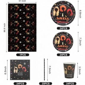 لوازم ديكورات حفلات الهالوين هوكس بوكوس وأدوات المائدة - تتضمن أطباق العشاء والأكواب والمناديل ومفارش المائدة والقش لحفلات عيد ميلاد الساحرة هوكس بوكوس وحفلات استقبال المولود - تكفي 24 ساعة