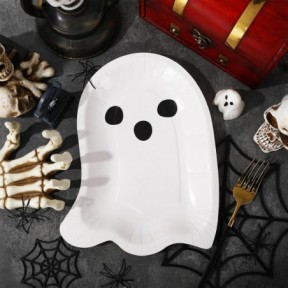 أطباق ورقية من Whaline مكونة من 40 قطعة من أطباق العشاء التي تستخدم لمرة واحدة من Boo Ghost، بألوان الباستيل، أدوات مائدة للحفلات وديكور الطاولة، 7.6 × 9.6 بوصة