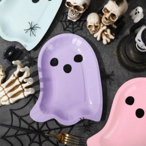 أطباق ورقية من Whaline مكونة من 40 قطعة من أطباق العشاء التي تستخدم لمرة واحدة من Boo Ghost، بألوان الباستيل، أدوات مائدة للحفلات وديكور الطاولة، 7.6 × 9.6 بوصة