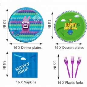 مجموعة أدوات مائدة لحفلات ألعاب الفيديو مكونة من 64 قطعة من اللاما بما في ذلك 32 طبقًا و16 شوكة و16 منديلًا، ديكورات حفلات استقبال المولود وأعياد الميلاد بموضوع ألعاب الفيديو