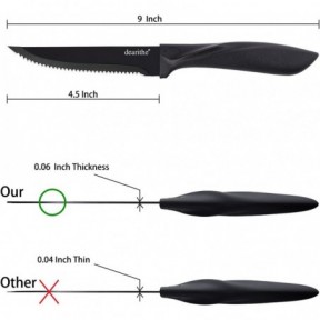 مجموعة سكاكين شرائح اللحم من 6 قطع، مجموعة سكاكين شرائح اللحم ذات الشفرة الحادة المصنوعة من الفولاذ المقاوم للصدأ باللون الأسود، 4.5 بوصة، طلاء غير لاصق مضاد للصدأ، لأدوات المائدة في المطاعم والمطبخ والتخييم