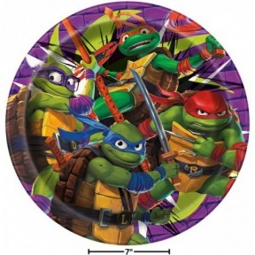 أطباق ورقية دائرية للحلوى يمكن التخلص منها من إنتاج شركة Unique Industries تحمل شعار Teenage Mutant Ninja Turtles - مقاس 7 بوصات (8 قطع | أنيقة وصديقة للبيئة - مثالية للاحتفالات التي تحمل شعار Ninja Turtles